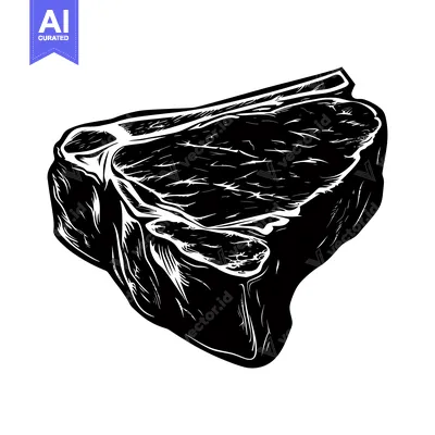 Black and White Illustration of a Raw T-Bone Steak