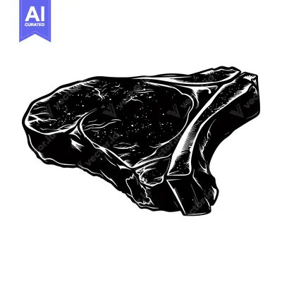 Aset desain premium: Black and White Illustration of a Raw T-bone Steak