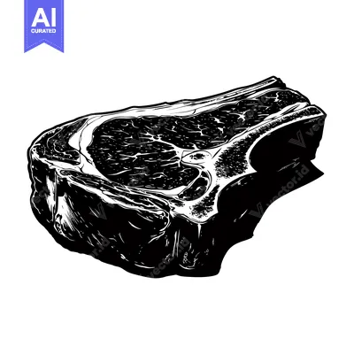 Aset premium populer: Black and White Illustration of a Raw Steak with Bone