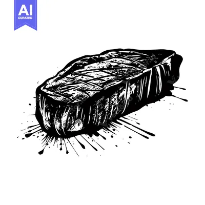 Aset premium populer: A Black and White Illustration of a Grilled Steak with Splatters