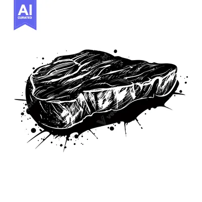 Premium design asset: Black and White Illustration of a Steak with Ink Splashes