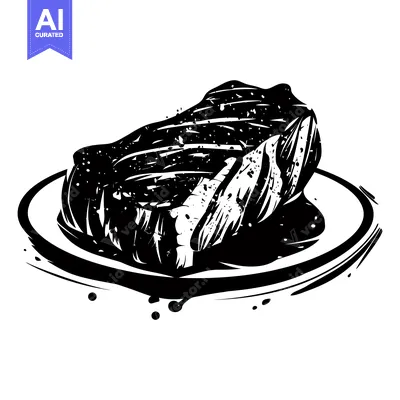 Aset premium populer: Black and White Illustration of a Grilled Steak on a Plate