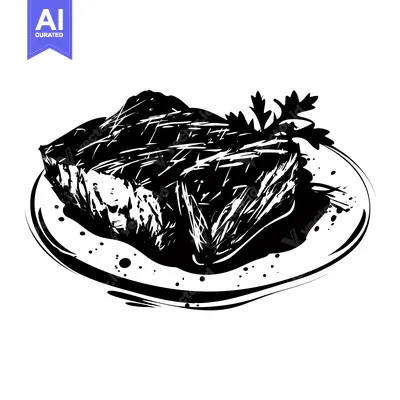 Aset premium populer: A Black and White Illustration of a Grilled Steak on a Plate with Herb