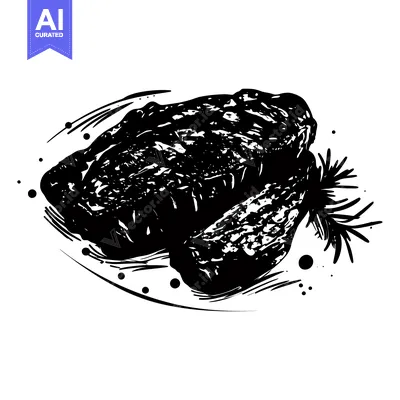 Popular premium asset: Black and White Illustration of a Grilled Steak with Rosemary
