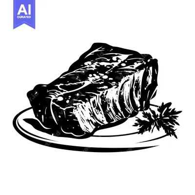 Aset desain premium: A Single Grilled Steak Served on a Plate with Parsley