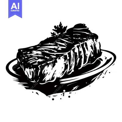 Aset desain premium: Black and White Illustration of a Grilled Steak on a Plate
