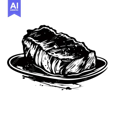 Aset premium populer: A Black and White Illustration of a Grilled Steak on a Plate