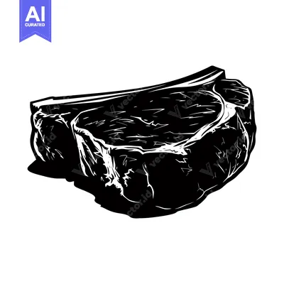 Aset premium populer: A Detailed Black and White Illustration of a Rib Steak