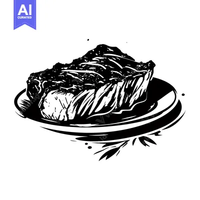 Aset premium populer: Black and White Illustration of a Grilled Steak on a Plate
