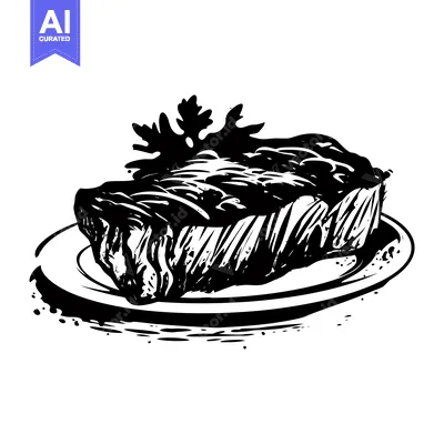 Aset desain premium: A Black and White Hand-Drawn Illustration of a Steak on a Plate