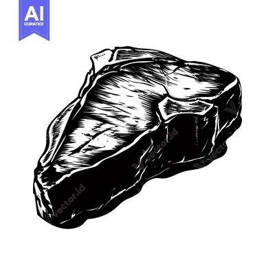 Aset premium populer: A Black and White Line Drawing of a Single Beef Steak