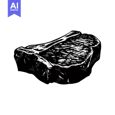 Aset premium populer: A Black and White Illustration of a Single, Raw T-Bone Steak