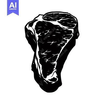Aset premium populer: Black and white silhouette of a prime rib steak