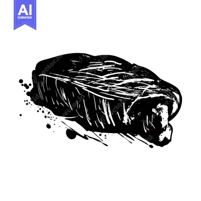 Aset premium populer: Black and White Illustration of a Raw Steak with a Spatter of Ink
