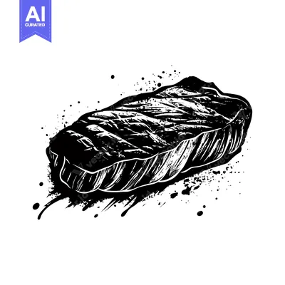 Black and White Illustration of a Grilled Steak with Splashes