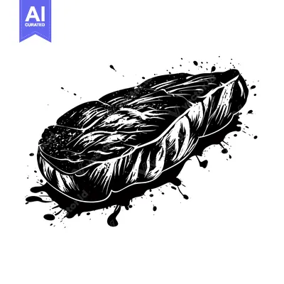 Black and White Illustration of a Single Steak with Splashes