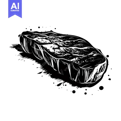 Black and White Illustration of a Grilled Steak with Ink Splatter