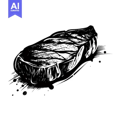 A Black and White Sketch of a Grilled Steak with Drippings