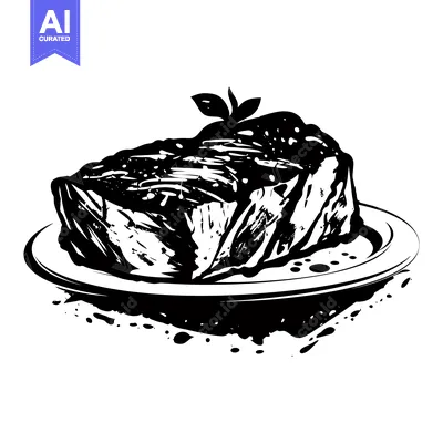 Aset desain premium: A Black and White Illustration of a Grilled Steak on a Plate