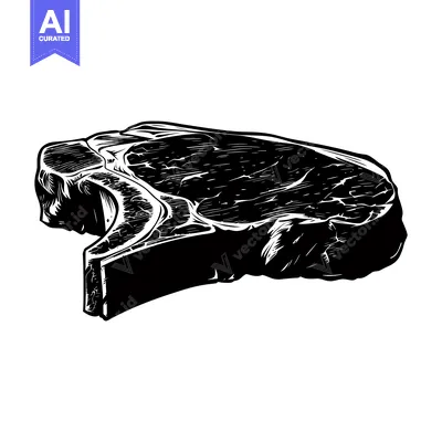 Aset desain premium: Black and White Illustration of a Single Bone-In Steak