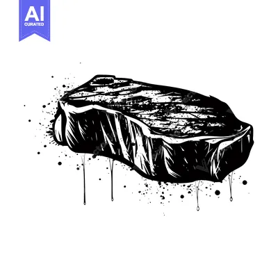 Black and White Ink Illustration of a Steak with Dripping Blood