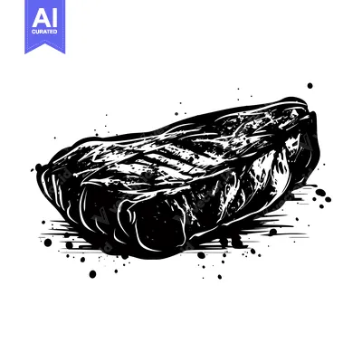 A Black and White Illustration of a Grilled Steak with Splashes of Ink