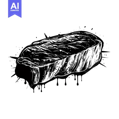 Aset desain premium: Black and White Illustration of a Dripping Steak