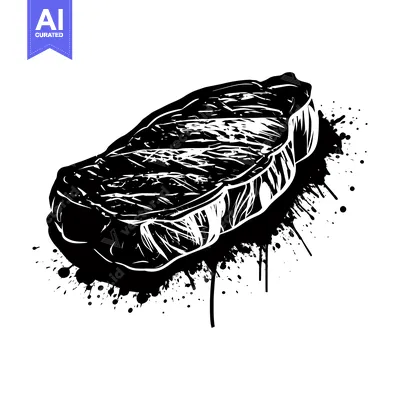 Black and White Ink Spatter Illustration of a Grilled Steak