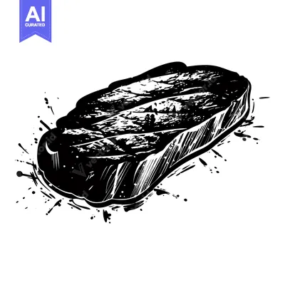 Aset premium populer: A Black and White Illustration of a Grilled Steak with Splashes of Pai