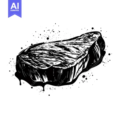 A Black and White Illustration of a Grilled Steak with Dripping Fat an