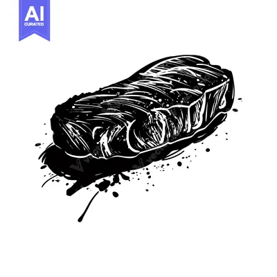 Black and White Hand-Drawn Illustration of a Steak with Ink Splatter