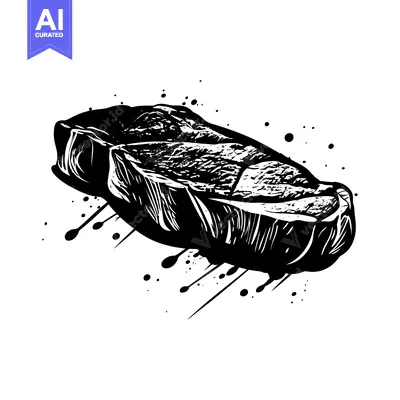 Black and White Illustration of a Steak with Splashes