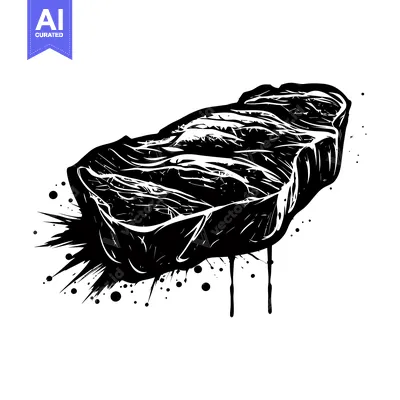 Black and White Ink Splotch Illustration of a Grilled Steak