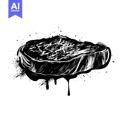 Black and White Illustration of a Dripping Steak