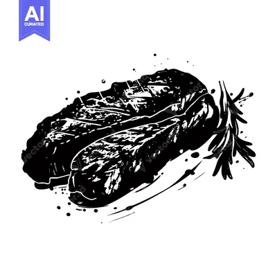 Aset premium populer: Black and White Illustration of a Grilled Steak with Rosemary Sprig