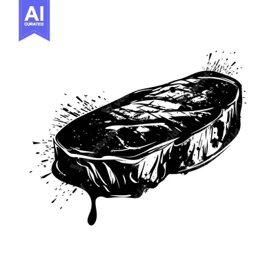 Aset desain premium: Black and White Illustration of a Dripping Steak