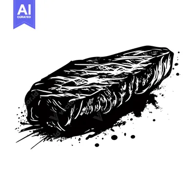 Black and White Illustration of a Grilled Steak with Splashes of Ink