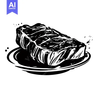 Aset premium populer: A Black and White Illustration of a Steak on a Plate