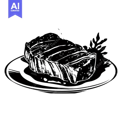 Premium design asset: Grilled Steak on a Plate with a Sprig of Rosemary