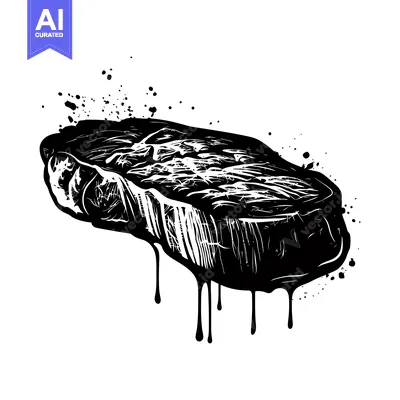 Black and White Illustration of a Dripping Steak