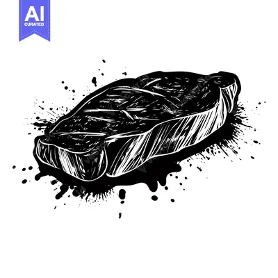 A Black and White Hand-Drawn Illustration of a Grilled Steak with Ink