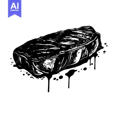 Black and White Illustration of a Dripping Steak