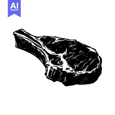 Aset desain premium: Black and White Illustration of a Bone-In Steak