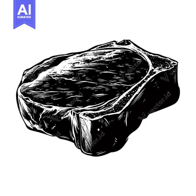 Premium design asset: Black and White Illustration of a Raw Steak
