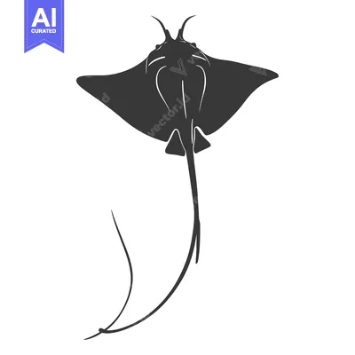 Aset desain premium: Black and White Silhouette of a Stingray with a Long Tail