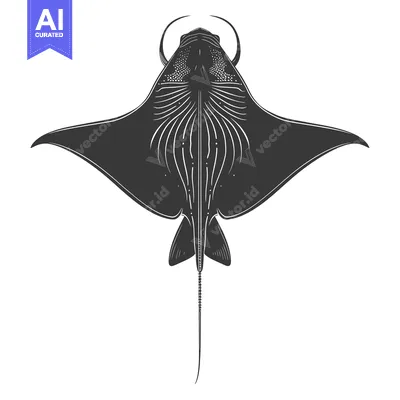 Aset premium populer: Black and White Silhouette of a Manta Ray Viewed from Below