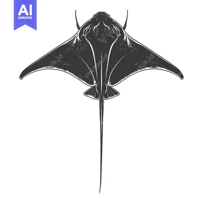 Premium design asset: Black and White Illustration of a Manta Ray from Above