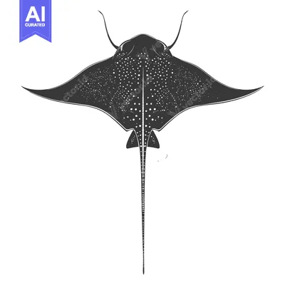 Popular premium asset: Black and white illustration of a spotted ray with a long tail