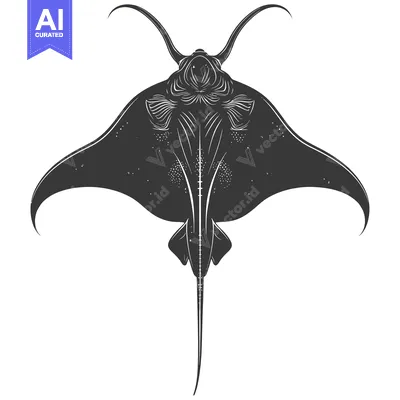Aset premium populer: Black and white illustration of a manta ray viewed from below