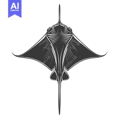Aset desain premium: Black and White Detailed Illustration of a Stingray